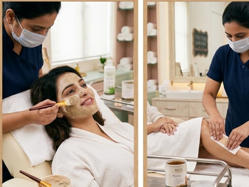 Rica Waxing (Full Hands + Half Legs + Underarms) + De-tan Pack (Face) + Threading (Eyebrow + Upper Lips)
